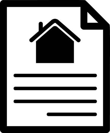 Black House contract icon isolated on white background. Contract creation service, document formation, application form composition. Vector Illustrationのイラスト素材