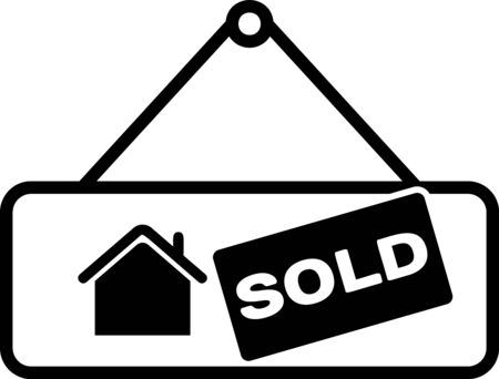 Black Hanging sign with text Sold icon isolated on white background. Sold sticker. Sold signboard. Vector Illustrationのイラスト素材