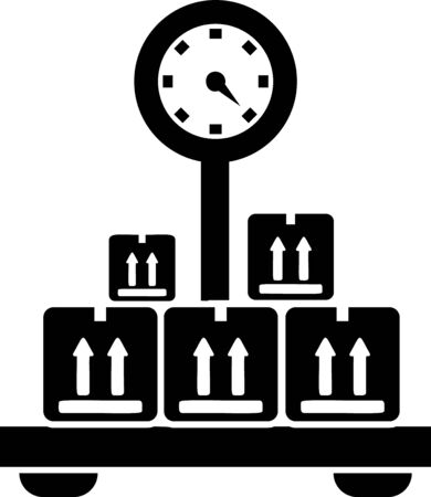 Black Scale with cardboard box icon isolated on white background. Logistic and delivery. Weight of delivery package on a scale. Vector Illustrationのイラスト素材