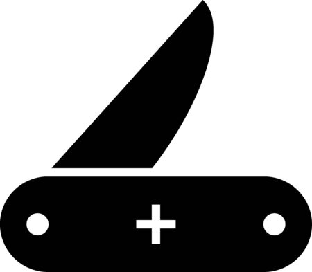 Black Swiss army knife icon isolated on white background. Multi-tool, multipurpose penknife. Multifunctional tool. Vector Illustrationのイラスト素材
