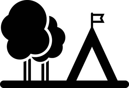 Black Tourist tent with flag icon isolated on white background. Camping symbol. Vector Illustrationのイラスト素材