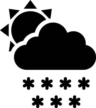Black Cloud with snow and sun icon isolated on white background. Cloud with snowflakes. Single weather icon. Snowing sign. Vector Illustrationのイラスト素材
