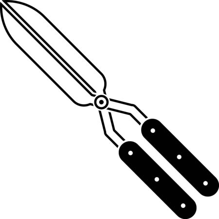 Black Gardening handmade scissors for trimming icon isolated on white background. Pruning shears with wooden handles. Vector Illustrationのイラスト素材