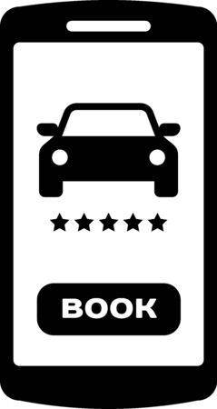 Black Online car sharing icon isolated on white background. Online rental car service. Online booking design concept for mobile phone. Vector Illustrationのイラスト素材