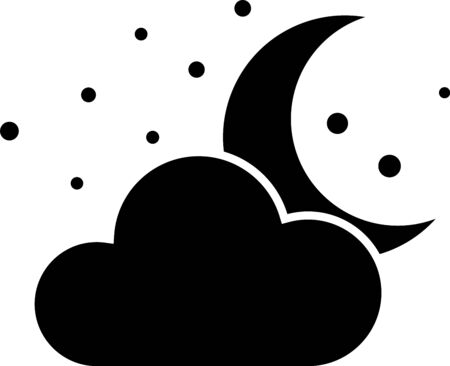 Black Cloud with moon and stars icon isolated on white background. Cloudy night sign. Sleep dreams symbol. Night or bed time sign. Vector Illustrationのイラスト素材