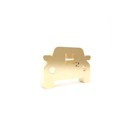 Gold Hydrogen car icon isolated on white background. H2 station sign. Hydrogen fuel cell car eco environment friendly zero emission. 3d illustration 3D renderの写真素材