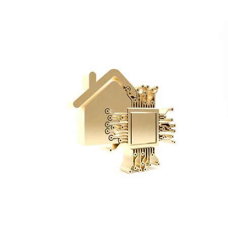 Gold Smart home icon isolated on white background. Remote control. 3d illustration 3D renderの写真素材