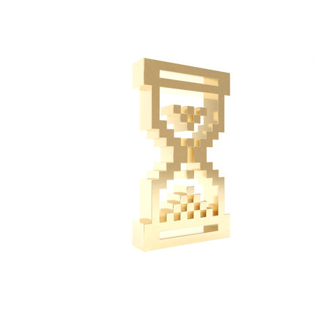 Gold Hourglass pixel with flowing sand icon isolated on white background. Sand clock sign. Business...