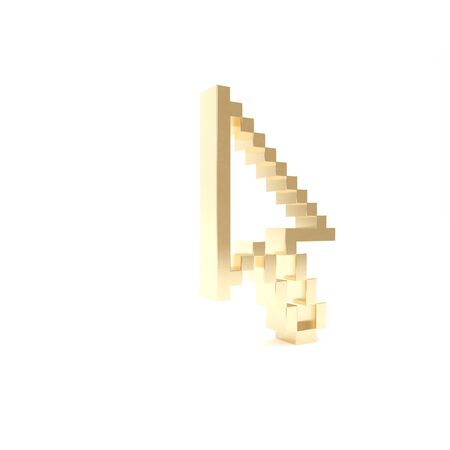 Gold Pixel arrow cursor icon isolated on white background. 3d illustration 3D renderの写真素材