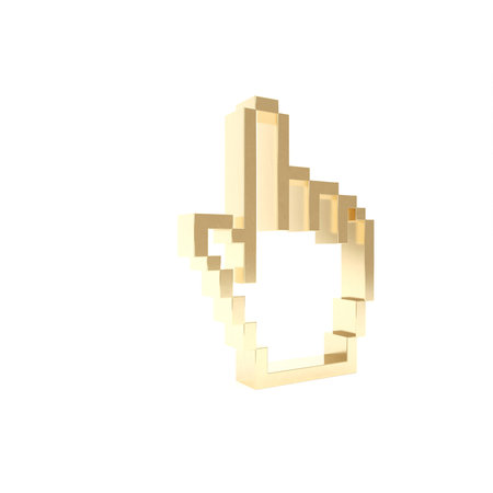 Gold Pixel hand cursor icon isolated on white background. Pointer hand cursor. 3d illustration 3D renderの写真素材