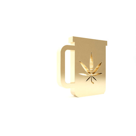 Gold Cup tea with marijuana or cannabis leaf icon isolated on white background. Marijuana legalization. Hemp symbol. 3d illustration 3D renderの写真素材