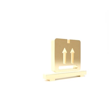 Gold Cardboard boxes on pallet icon isolated on white background. Closed carton delivery packaging box with fragile signs. 3d illustration 3D renderの写真素材