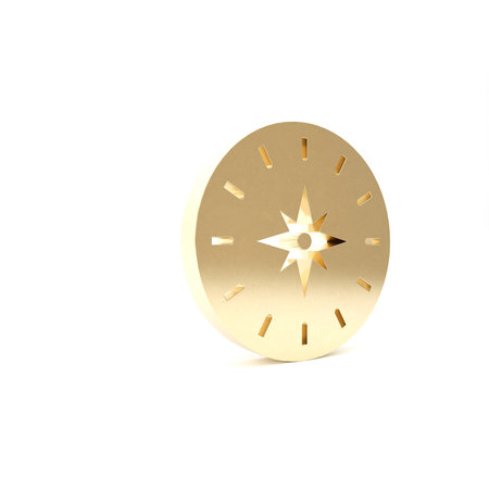 Gold Compass icon isolated on white background. Windrose navigation symbol. Wind rose sign. 3d...