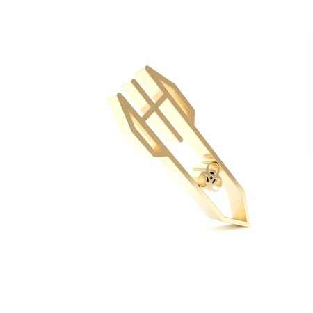 Gold Biohazard rocket icon isolated on white background. Rocket bomb flies down. 3d illustration 3D renderの写真素材
