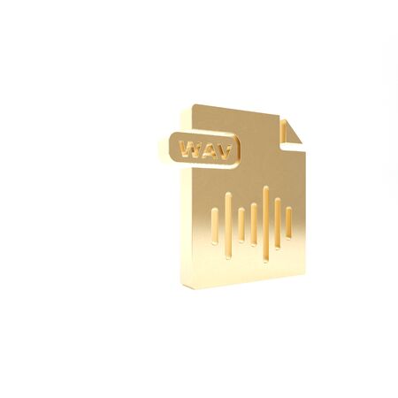 Gold WAV file document. Download wav button icon isolated on white background. WAV waveform audio file format for digital audio riff files. 3d illustration 3D renderの写真素材