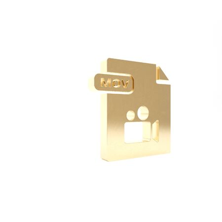 Gold MOV file document. Download mov button icon isolated on white background. MOV file symbol. Audio and video collection. 3d illustration 3D renderの写真素材