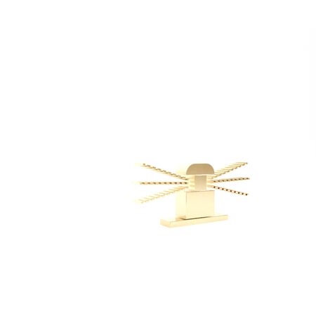 Gold Automatic irrigation sprinklers icon isolated on white background. Watering equipment. Garden element. Spray gun icon. 3d illustration 3D renderの写真素材