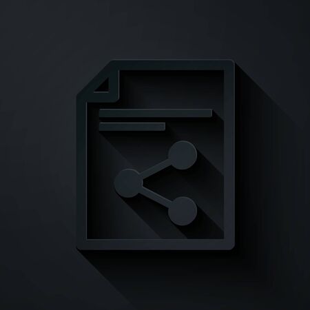 Paper cut Share file icon isolated on black background. File sharing. File transfer sign. Paper art style. Vector Illustrationのイラスト素材