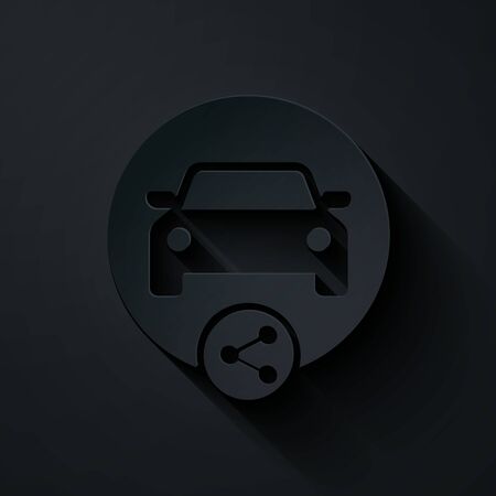 Paper cut Car sharing icon isolated on black background. Carsharing sign. Transport renting service concept. Paper art style. Vector Illustrationのイラスト素材