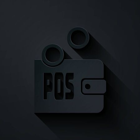 Paper cut Proof of stake icon isolated on black background. Cryptocurrency economy and finance collection. Paper art style. Vector Illustrationのイラスト素材