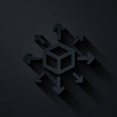 Paper cut Distribution icon isolated on black background. Content distribution concept. Paper art style. Vector Illustrationのイラスト素材