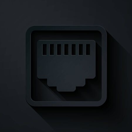 Paper cut Network port - cable socket icon isolated on black background.のイラスト素材