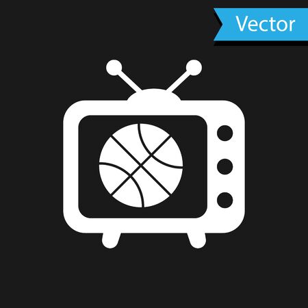 White Basketball match on tv program icon isolated on black background. Vector Illustrationのイラスト素材