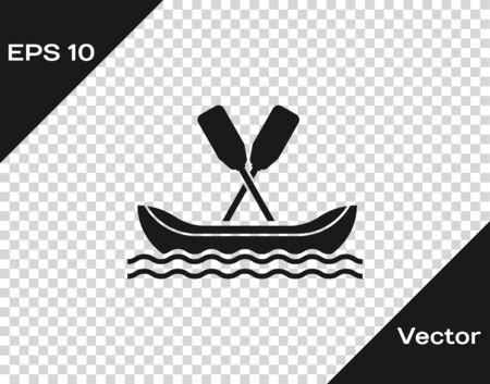 Grey Rafting boat icon isolated on transparent background. Kayak with paddles. Water sports, extreme sports, holiday, vacation, team building. Vector Illustrationのイラスト素材