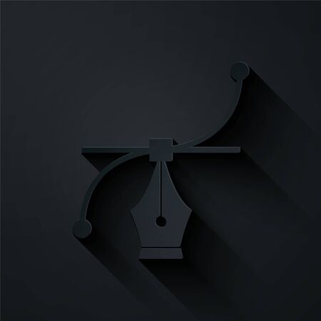 Paper cut Bezier curve icon isolated on black background. Pen tool icon. Paper art style. Vector Illustrationのイラスト素材