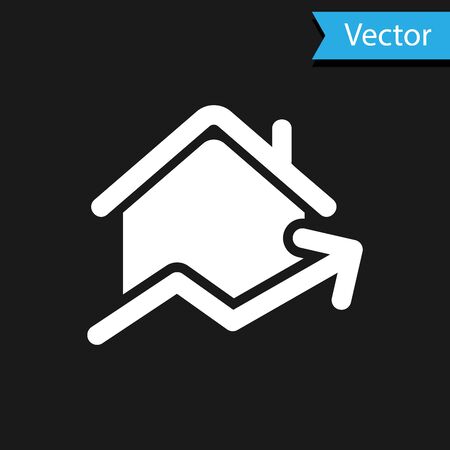 White Rising cost of housing icon isolated on black background. Rising price of real estate. Residential graph increases. Vector Illustrationのイラスト素材
