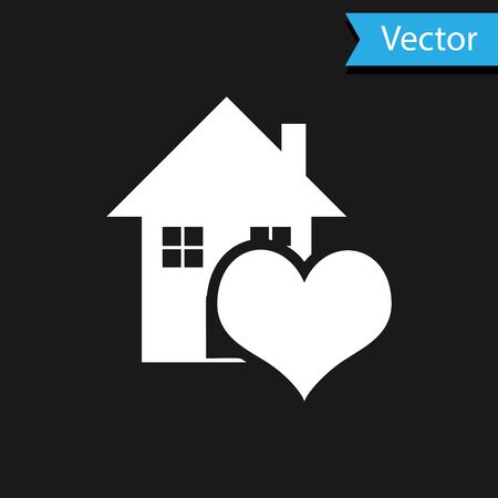 White House with heart shape icon isolated on black background. Love home symbol. Family, real estate and realty. Vector Illustrationのイラスト素材