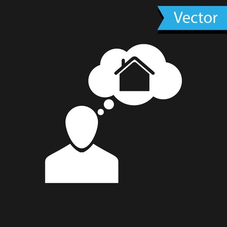 White Man dreaming about buying a new house icon isolated on black background. Vector Illustrationのイラスト素材