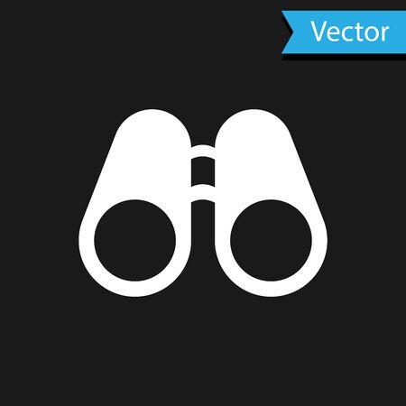 White Binoculars icon isolated on black background. Find software sign. Spy equipment symbol. Vector Illustrationのイラスト素材