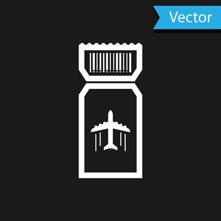 White Airline ticket icon isolated on black background. Plane ticket. Vector Illustrationのイラスト素材