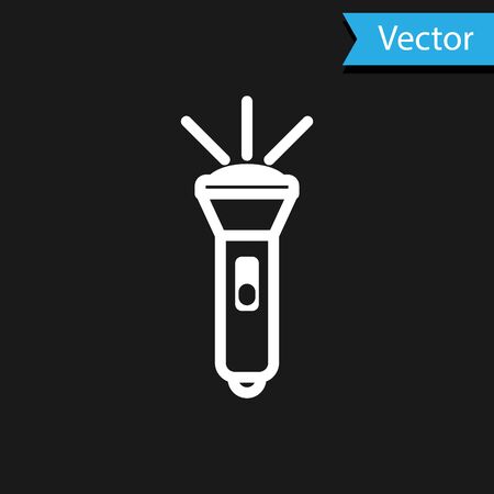 White Flashlight icon isolated on black background. Vector Illustrationのイラスト素材