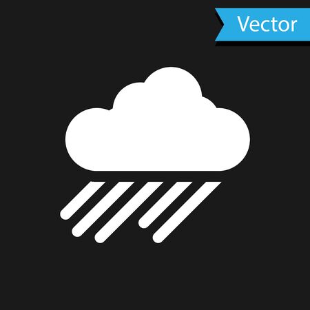 White Cloud with rain icon isolated on black background. Rain cloud precipitation with rain drops. Vector Illustrationのイラスト素材