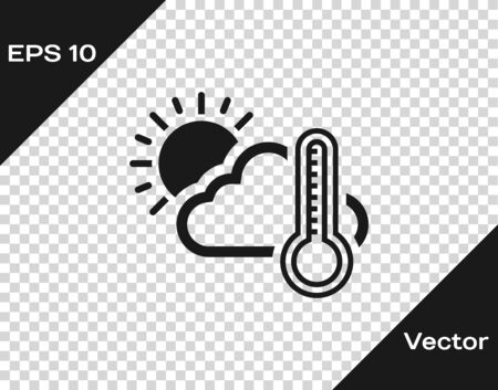 Grey Thermometer and cloud with sun icon isolated on transparent background. Vector Illustrationのイラスト素材