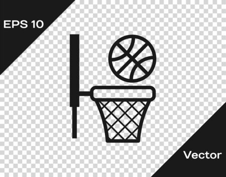 Grey Basketball ball and basket icon isolated on transparent background. Ball in basketball hoop. Vector Illustrationのイラスト素材
