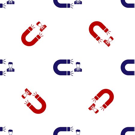 Blue and red Customer attracting icon isolated seamless pattern on white background. Customer retention, support and service. Customer man attracting with magnet. Vector Illustrationのイラスト素材