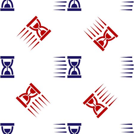 Blue and red Old hourglass with flowing sand icon isolated seamless pattern on white background. Sand clock sign. Business and time management concept. Vector Illustrationのイラスト素材