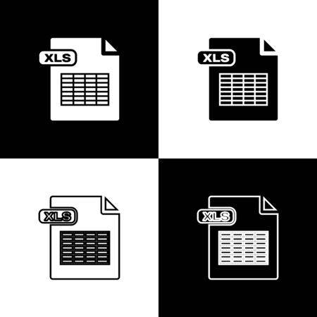 Set XLS file document. Download xls button icon isolated on black and white background. Excel file symbol. Vector Illustrationのイラスト素材