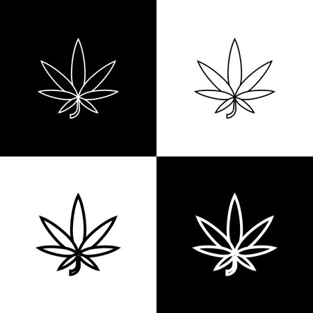 Set Medical marijuana or cannabis leaf icon isolated on black and white background. Hemp symbol. Vector Illustrationのイラスト素材