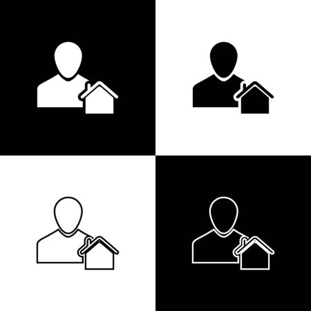 Set Realtor icon isolated on black and white background. Buying house. Vector Illustrationのイラスト素材