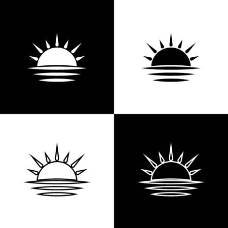 Set Sunset icon isolated on black and white background. Vector Illustrationのイラスト素材