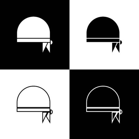 Set Pirate bandana for head icon isolated on black and white background. Vector Illustrationのイラスト素材
