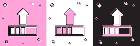 Set Loading icon isolated on pink and white, black background. Upload in progress. Progress bar...