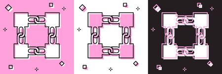 Set Blockchain technology icon isolated on pink and white, black background. Cryptocurrency data. Abstract geometric block chain network technology business. Vector Illustrationのイラスト素材