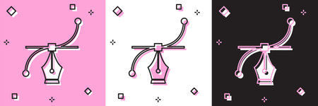 Set Bezier curve icon isolated on pink and white, black background. Pen tool icon. Vector Illustrationのイラスト素材