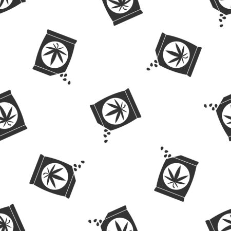Grey Marijuana or cannabis seeds in a bag icon isolated seamless pattern on white background. Hemp symbol. The process of planting marijuana. Vector Illustrationのイラスト素材