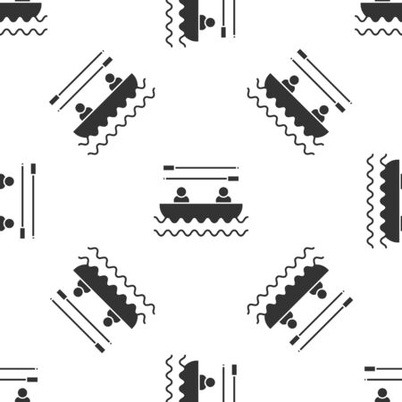 Grey Boat with oars and people icon isolated seamless pattern on white background. Water sports, extreme sports, holiday, vacation, team building. Vector Illustrationのイラスト素材